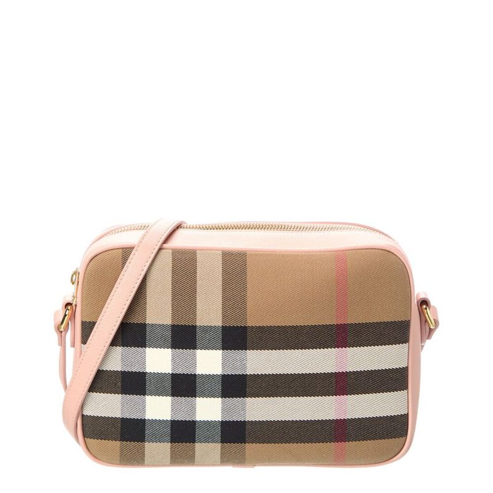 Burberry Check Canvas & Leather Camera Bag, Pink